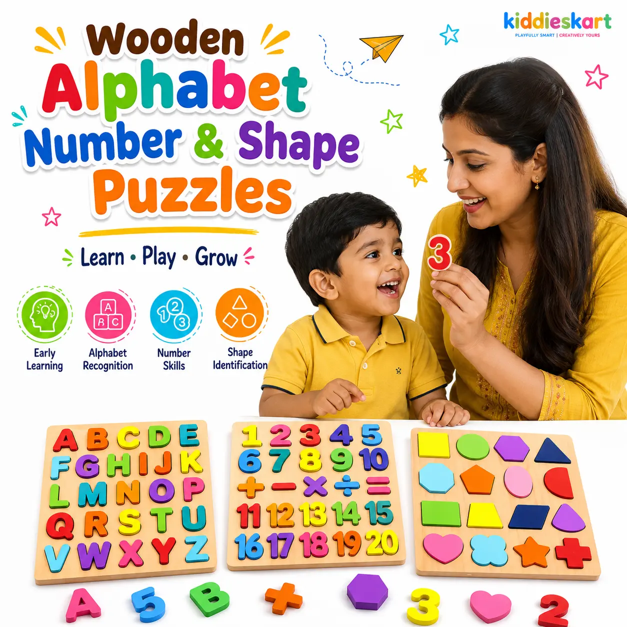 3-in-1 Wooden Educational Puzzle Board Set for Kids2 3-in-1 Wooden Educational Puzzle Board Set for Kids